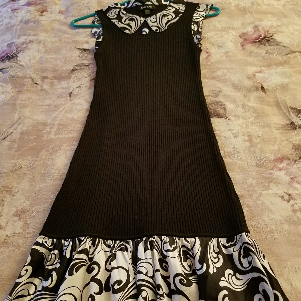 Bebe trimmed sweater mini dress